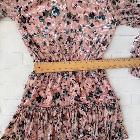 Buddy Love Women's Velvet Pink Floral Elastic Waist 3/4 Sleeve Dress -sz S - Picture 6 of 8